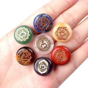 7 Chakra Healing Crystals Set Natural Stone Yoga Meditation Reiki Engraved Symbols Polished Palm Stones Balanced Energy Kit