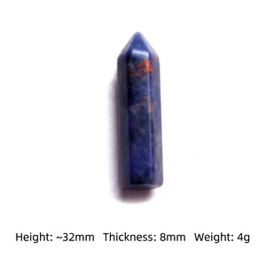 Deep blue hexagonal crystal point with orange veins for healing, size 32mm