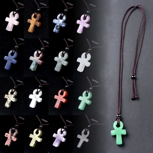 Natuurlijke kristallen agaat Ankh kruis ketting met verstelbaar koord in 16 kleuren