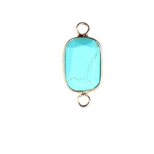 Rectangle turquoise stone connector with gold trim and double loops for DIY jewelry