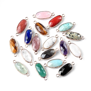 Oval faceted natural crystal pendants with rose gold frames for DIY jewelry making