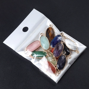 Natural crystal oval faceted connectors with gold-plated edges for DIY jewelry making