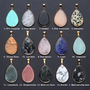 Natural Teardrop Semi-Precious Stone Pendant With Gold Plated Metal Edging For DIY Jewelry Making Necklace Accessories