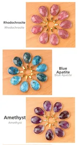 Dettaglio di ciondoli a goccia sfaccettati in ametista, rodocrosite e apatite blu