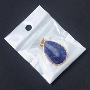 Deep blue lapis lazuli teardrop pendant with gold-plated edge for DIY necklaces