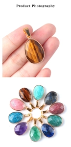 Detalle de colgantes de cristal facetado en forma de gota con borde dorado para joyería DIY