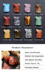 Macro view of detailed lizard carvings in mixed natural gemstones and minerals