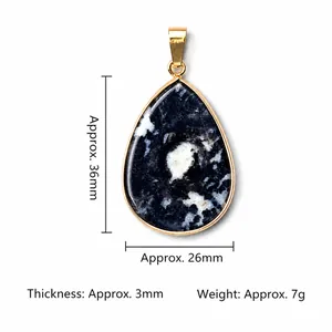 Teardrop pendant with grey stone and gold plated edging measuring 26x36mm for jewelry DIY