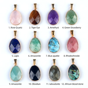 Colgantes facetados de piedra natural en forma de gota con borde dorado, 12 variantes