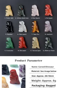 Aperçu de douze figurines dinosaures en pierres naturelles 28x18mm avec dimensions