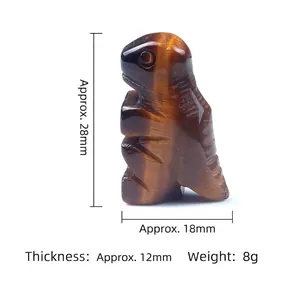 Mini figurine dinosaure en oeil de tigre, décor animalier sculpté en pierre gemme
