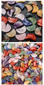 Macro detail of polished crescent moon stones in natural crystal and gemstone varieties