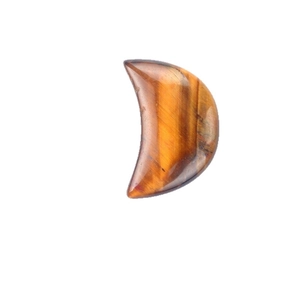 Tiger eye stone moon pendant with natural brown polished silk luster on white background