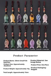 Macro view of 38mm hand-carved natural stone fish pendants with woven cord detail