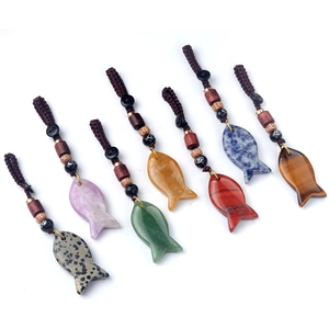 Variety set of natural crystal fish pendants with woven cords and gemstone beads