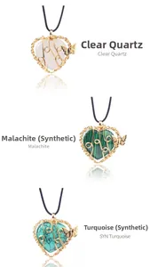 Détails des pendentifs en cristal de quartz, malachite et turquoise en forme de cœur