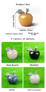 Detail view of 25mm gemstone apple decor showing exact dimensions and various crystal textures