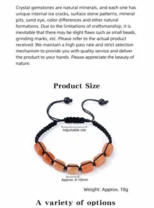 Pulsera tejida ajustable con piedras naturales cuadradas naranjas de 8-10mm para yoga