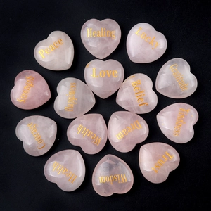 Natural Rose Quartz Heart Palm Stone Engraved Gold Words Healing Crystal Meditation Worry Stone Decorative Accent Home Decor