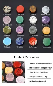 Detailtabelle für 16-18mm runde Naturkristall-Steinscheiben mit Maßen und Gewichtsangaben