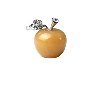 Polished yellow crystal apple ornament with diamond-encrusted silver leaf for home decor