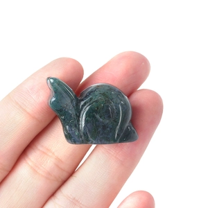 Handcarved moss agate snail figurine in dark green natural stone for garden decor