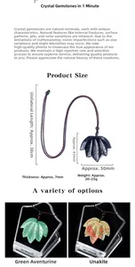 Detailed size chart for natural crystal maple leaf pendant with obsidian dimensions