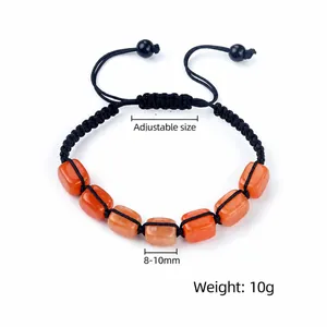 Pulsera trenzada a mano con piedras de cristal naranja y cordón negro ajustable yoga