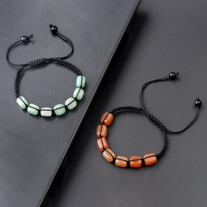 Pulsera de cristal tejida ajustable a mano con cuentas cuadradas de piedra natural