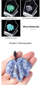 Detail of maple leaf pendants in malachite, blue sand, turquoise, and sodalite stone