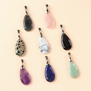 Natürliche Facettierte Tränenform Stein Anhänger Halskette Vintage Halbedelstein Kristall Amethyst Rosenquarz Boho Damen Schmuck