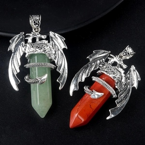 Vintage Drachenwicklung Hexagonale Kristall Spitze Anhänger Halskette Naturstein Heil Edelstein Schmuck Für Damen Herren