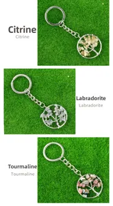 Detailed tree of life keychains with citrine, labradorite and tourmaline gemstones
