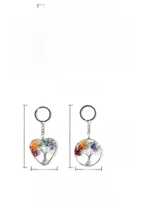 Détail des porte-clés arbre de vie en cristaux chakra colorés avec mesures de taille