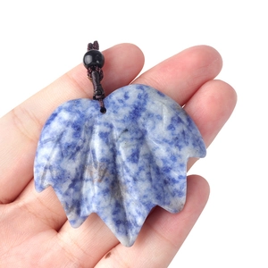 Natural sodalite maple leaf stone pendant necklace with brown adjustable cord strap