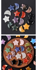 Variété de décorations en cristal naturel poli en forme d'étoile et lune sur fond noir