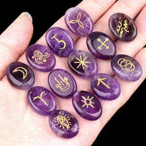 Naturstein Hexe Runen Set Gravierte Heilkristalle Goldene Symbole Für Wahrsagerei Meditation Rosenquarz Amethyst Tigerauge Obsidian Steine