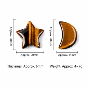 Cristaux de lune et étoile en œil de tigre naturel avec mesures de taille indiquées