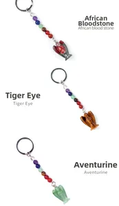 Détails des porte-clés ange en pierre de sang, oeil de tigre et quartz aventurine