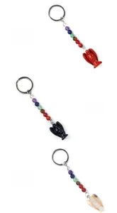 Trois porte-clés ange chakra avec jaspe rouge, obsidienne et agate naturelle