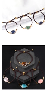 Detailed macro view of adjustable woven bracelets featuring natural faceted gemstones