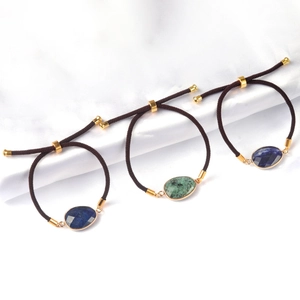 Adjustable woven rope bracelets with natural faceted amethyst and gold metal details