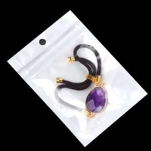 Natural faceted amethyst teardrop pendant with brown braided adjustable cord bracelet