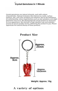Detail view of the red natural stone angel keychain showing the specific dimensions