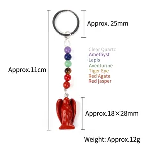 Porte-clés ange en pierres naturelles 7 chakras de 11cm avec anneau en métal argenté