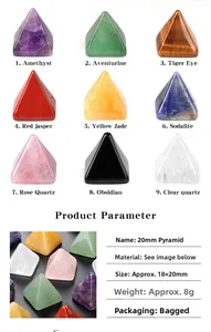 Set of 9 gemstone pyramids including amethyst and tiger eye for energy home decor