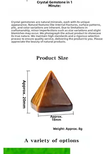 Tiger Eye stone pyramid 20mm with dimensions and weight displayed on white background