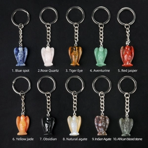 Carved Little Angel Healing Crystal Agate Stone Keychain Pendant Guardian Angel Keyring Women Retro Protective Jewelry Gift