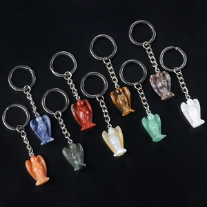 Handcrafted angel gemstone keychains in nine natural stones like tiger eye and quartz