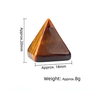 Tiger Eye Crystal Pyramid 20mm Polished Natural Stone Energy Decor with size indicators